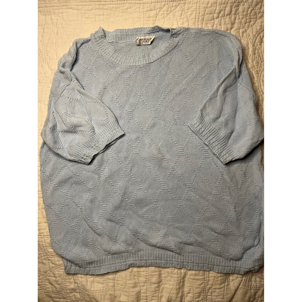 Carriage Court Blue Short Sleeve Diamond Knit Sweater Vintage Made in USA